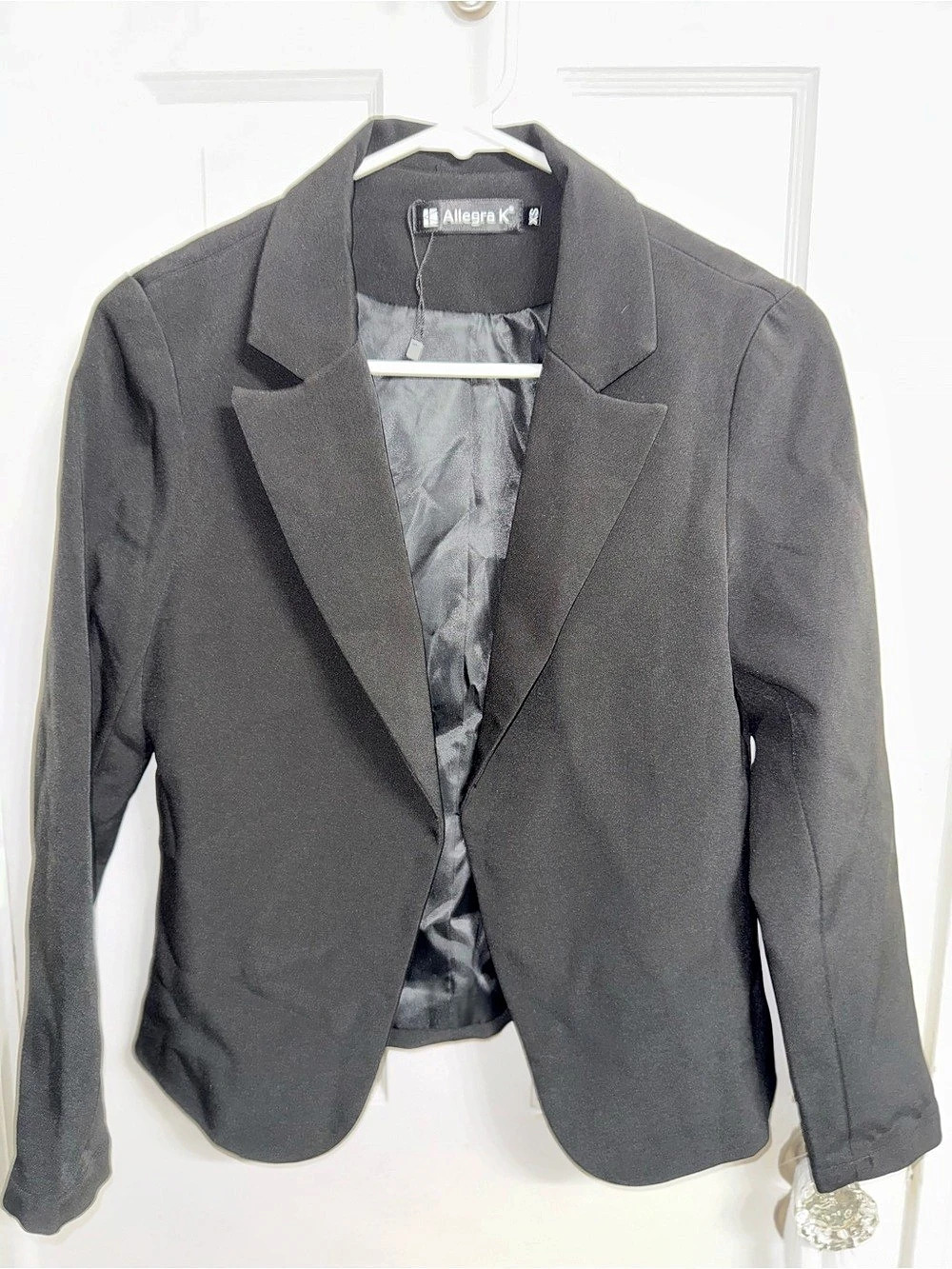 Allegra K Women's Notched Lapel Open Front Blazer Black XS